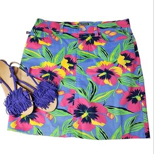 Polo Ralph Lauren Preppy Skirt Bold Polynesian Floral Hawaiian Garden Vacation 4